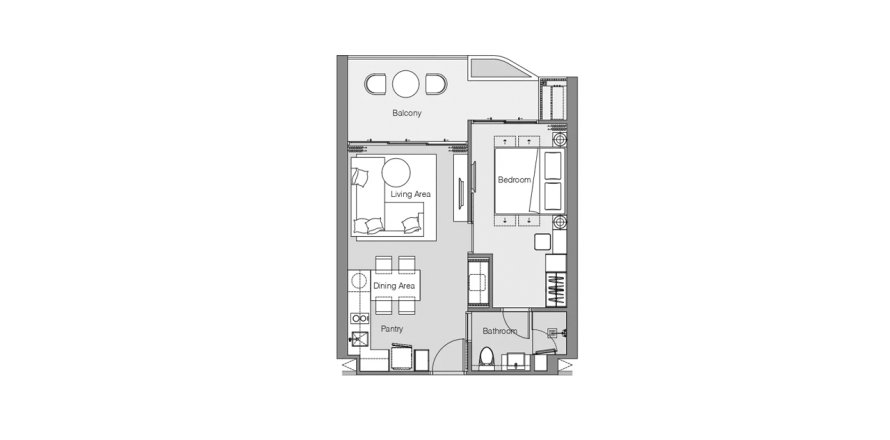 Apartment floor plan «1BR-15», 1 bedroom in Laguna Lakelands Waterside Residences
