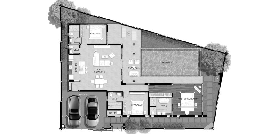 Villa floor plan «3BR-24», 3 bedrooms in Rungtiva Private Pool Villas
