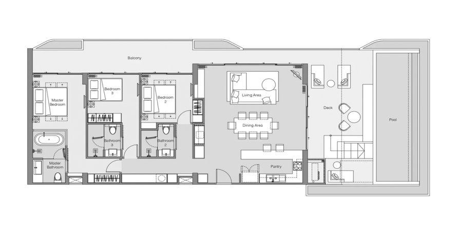 Apartment floor plan «3BR-19», 3 bedrooms in Laguna Lakelands Waterside Residences