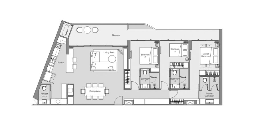 Apartment floor plan «3BR-18», 3 bedrooms in Laguna Lakelands Waterside Residences