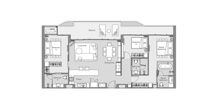 Apartment floor plan «3BR-17», 3 bedrooms in Laguna Lakelands Waterside Residences