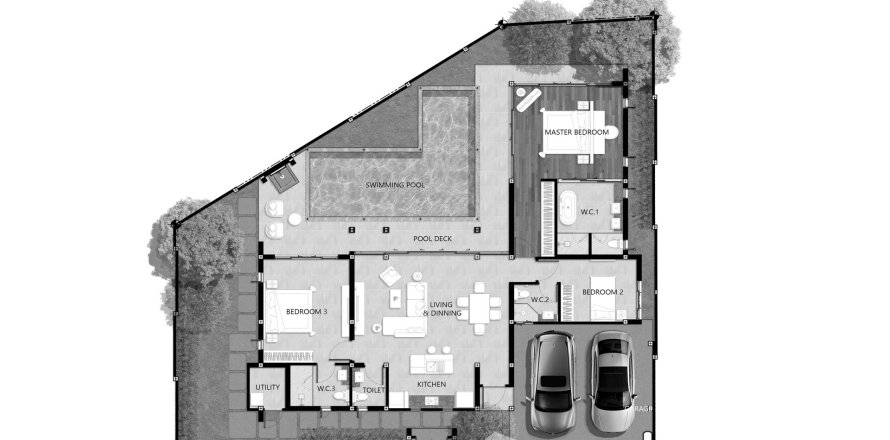 Villa floor plan «3BR-23», 3 bedrooms in Rungtiva Private Pool Villas