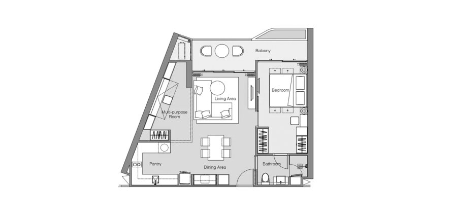 Apartment floor plan «1BR-16», 1 bedroom in Laguna Lakelands Waterside Residences