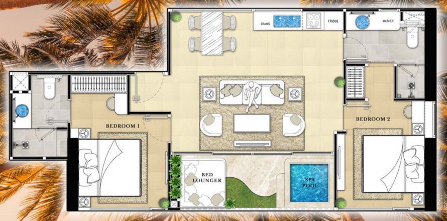 Condo à Pattaya, Thaïlande, 2 chambres à The Riviera Malibu № 120640