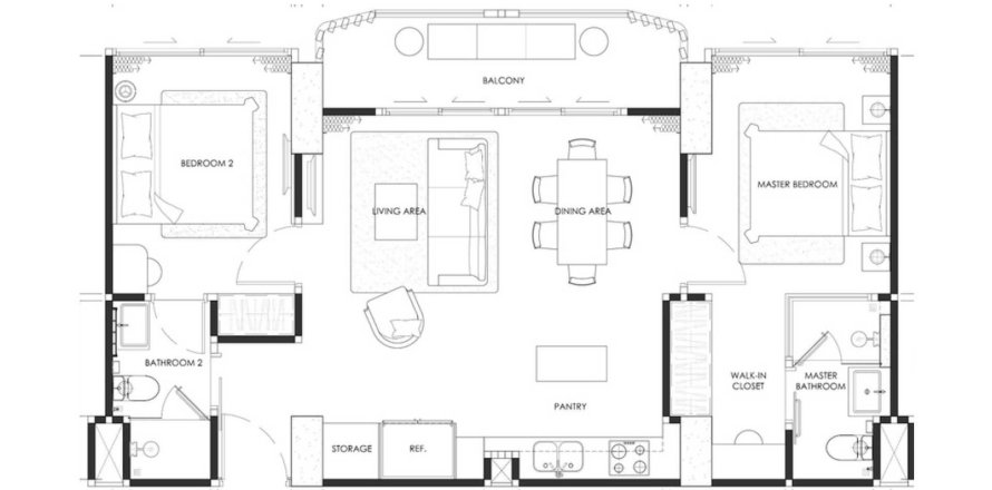 Apartment floor plan «2BR», 2 bedrooms in The Embassy Life