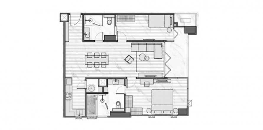 Eigentumswohnung Grundriss «2BR-13», 2 Schlafzimmer in Muniq Sukhumvit 23