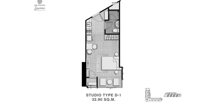 Apartment floor plan «TYPE D-1», 1 room in Skypark Lucean Jomtien Pattaya