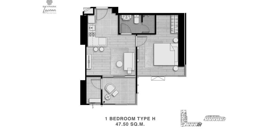 Apartment floor plan «TYPE H», 1 bedroom in Skypark Lucean Jomtien Pattaya