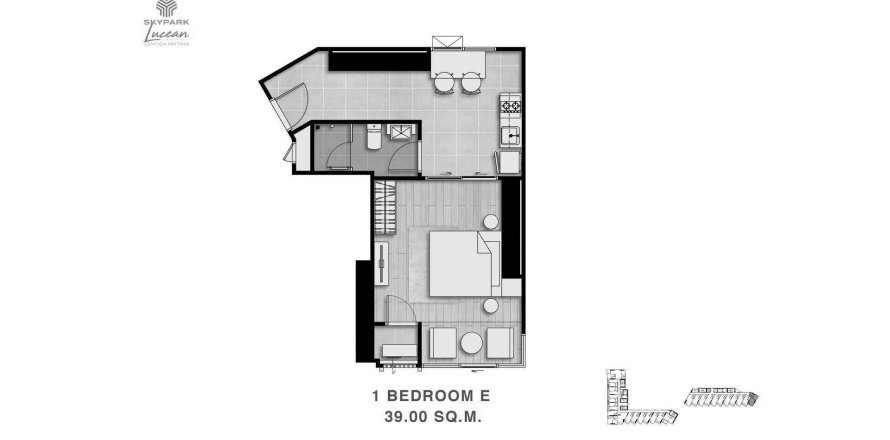Apartment floor plan «TYPE E», 1 bedroom in Skypark Lucean Jomtien Pattaya