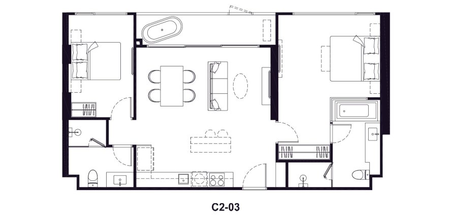 Plano de planta de apartamento «TYPE C2-03», 2 dormitorios in Origin Residences