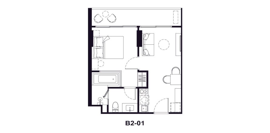Планировка Квартиры «TYPE B2-01» 1 спальня в ЖК Origin Residences