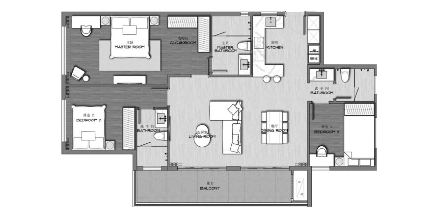 Apartment floor plan «TYPE D4», 3 bedrooms in Ayana Heights Seaview Residence