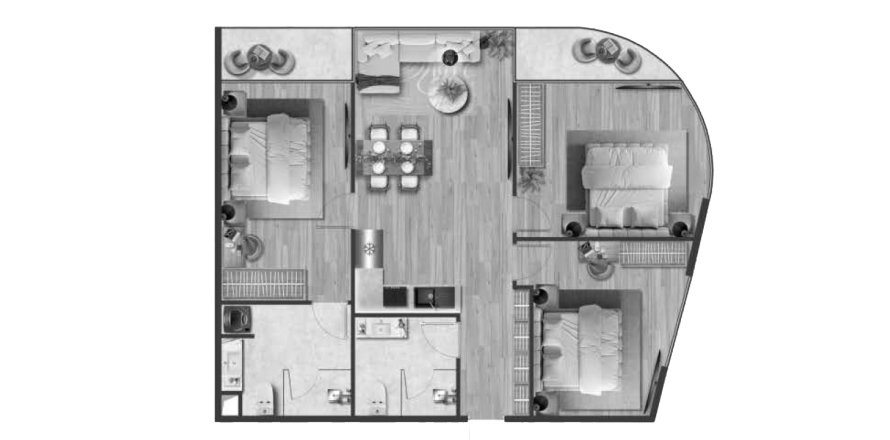 Apartment floor plan «3BR-5», 3 bedrooms in Andaman Atrium