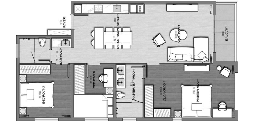 Apartment floor plan «TYPE D3», 3 bedrooms in Ayana Heights Seaview Residence