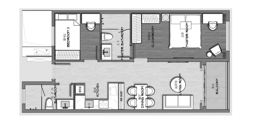 Apartment floor plan «TYPE D2», 2 bedrooms in Ayana Heights Seaview Residence
