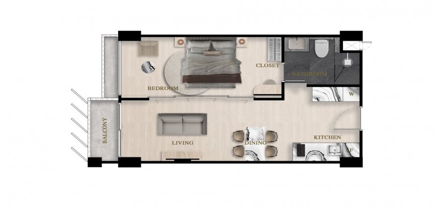 Apartment floor plan «1BR-6», 1 bedroom in Siam Oriental Oasis