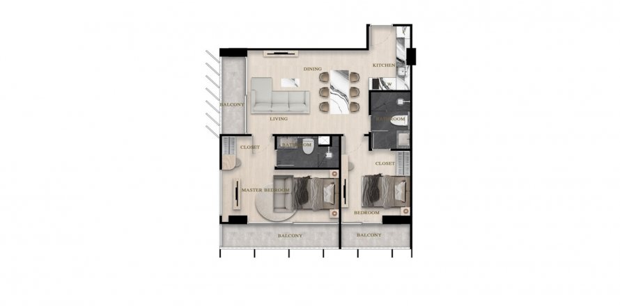 Apartment floor plan «2BR-4», 2 bedrooms in Siam Oriental Oasis