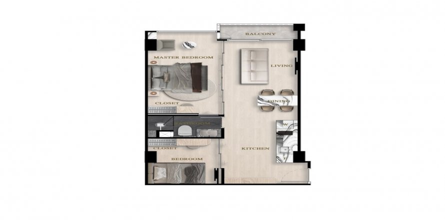 Plano de planta de apartamento «2BR-5», 2 dormitorios in Siam Oriental Oasis