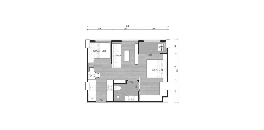 Plano de planta de condominio «Above Element Condominium», 2 dormitorios in Above Element Condominium