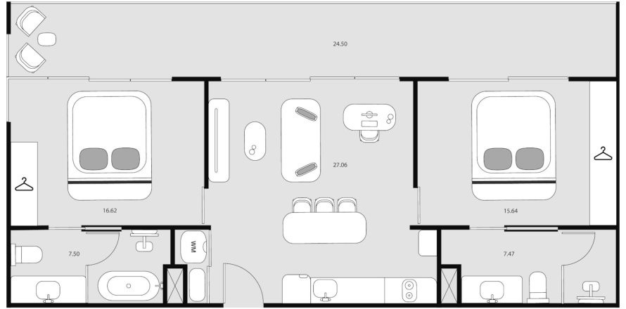 Eigentumswohnung Grundriss «Essence », 2 Schlafzimmer in Essence