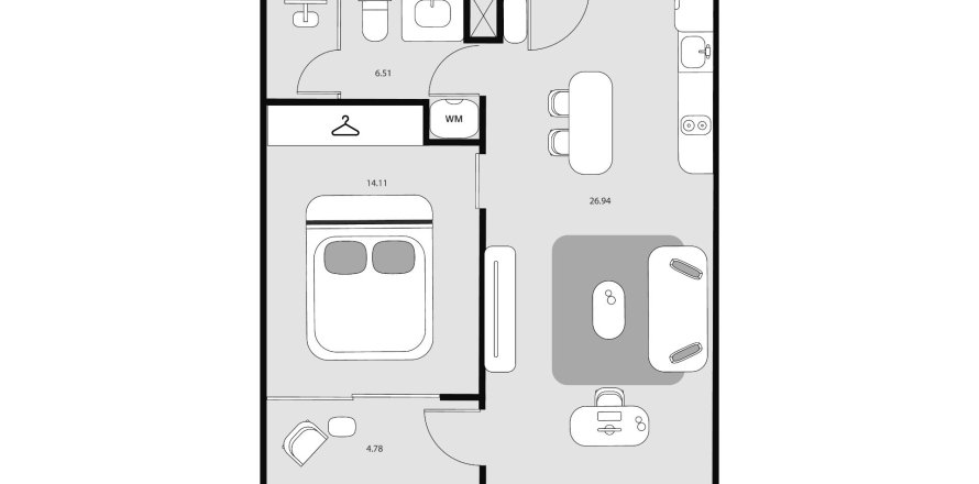 Eigentumswohnung Grundriss «Essence », 1 Schlafzimmer in Essence