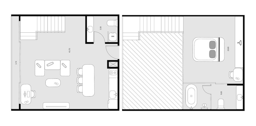 Duplex Grundriss «Essence », 1 Schlafzimmer in Essence