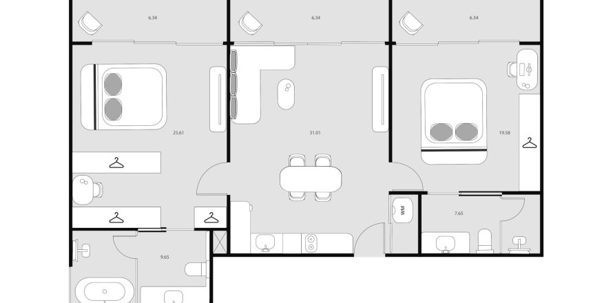 Eigentumswohnung Grundriss «Essence », 2 Schlafzimmer in Essence