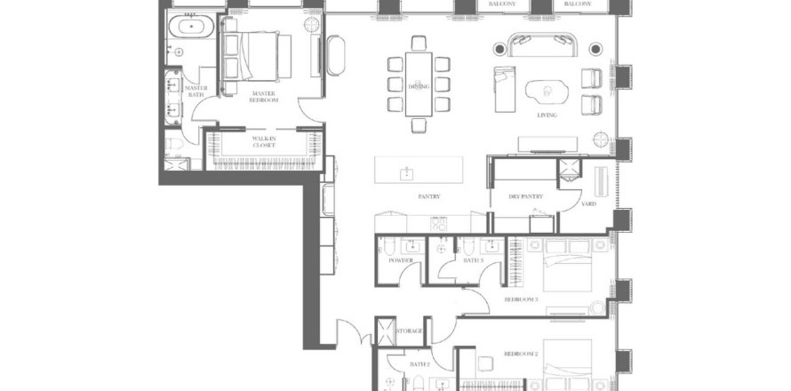 Plano de planta de apartamento «Three-Bedroom», 3 dormitorios in InterContinental Residences Bangkok Asoke