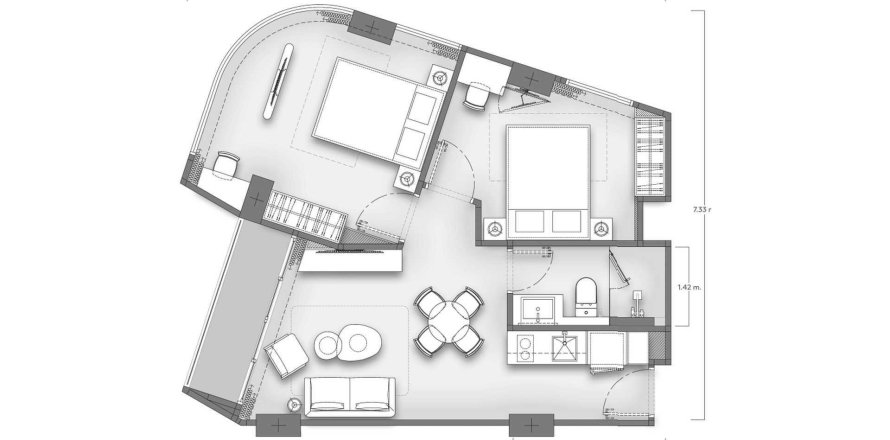Wohnung Grundriss «TYPE M», 1 Schlafzimmer in Vibe Residence