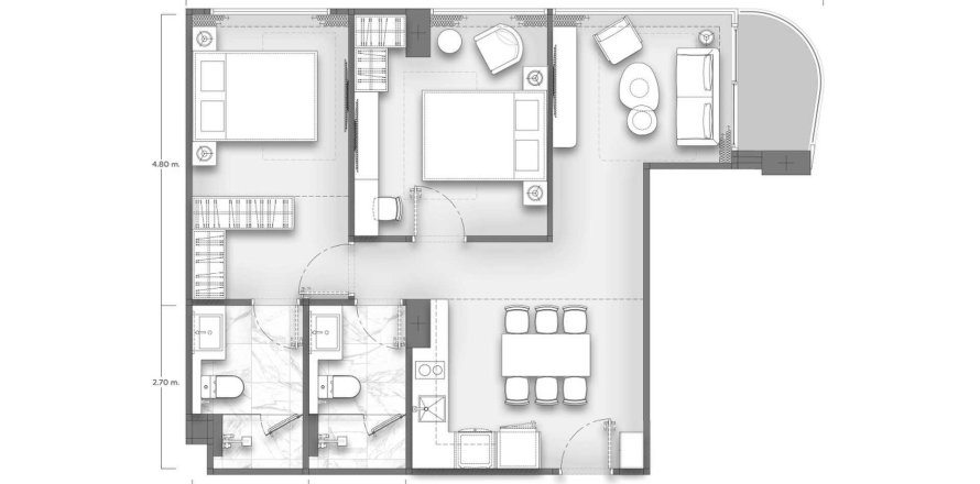 Apartment floor plan «TYPE H», 1 bedroom in Vibe Residence