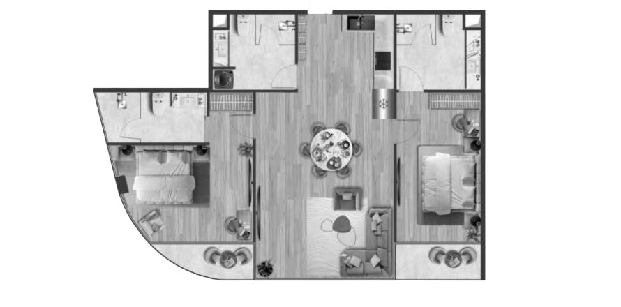 Apartment floor plan «2BR-6», 2 bedrooms in Andaman Atrium