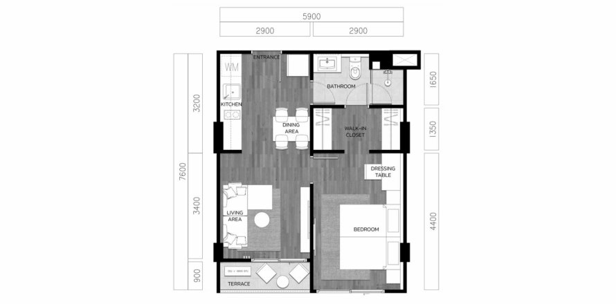 Apartment floor plan «Vip Tropika», 1 bedroom in Vip Tropika