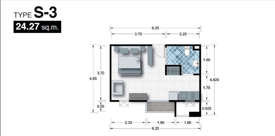 Estudio en el condominio en Pattaya, Tailandia № 204497