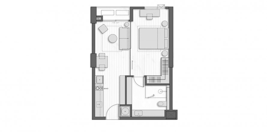 Планировка Кондоминиума «1BR-6» 1 спальня в ЖК Muniq Sukhumvit 23
