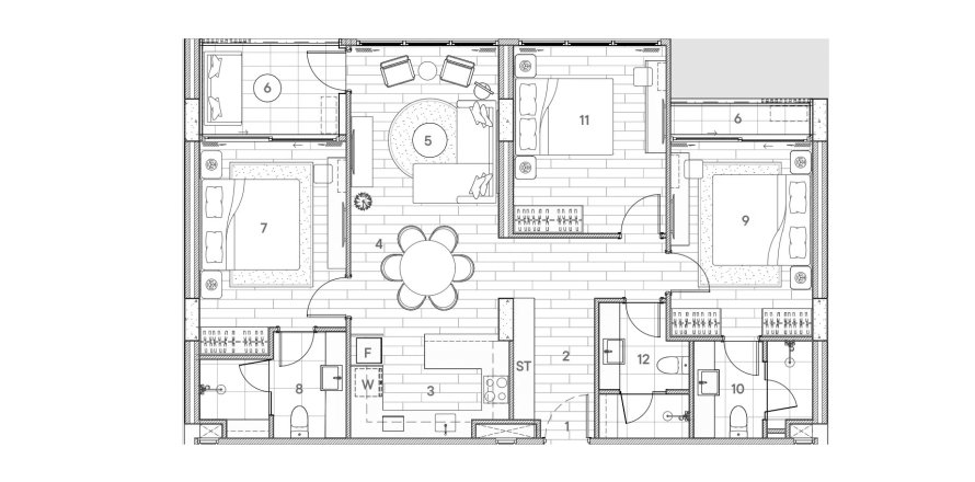 Планировка Квартиры «3BR-18» 3 спальни в ЖК Sudara