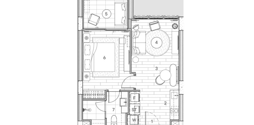 Планировка Квартиры «1BR-15» 1 спальня в ЖК Sudara