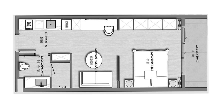 Apartment floor plan «TYPE D1», 1 bedroom in Ayana Heights Seaview Residence