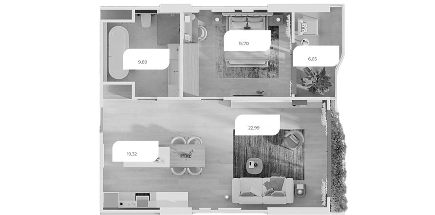 Планировка Кондоминиума «1BR-11» 1 спальня в ЖК Layan Green Park