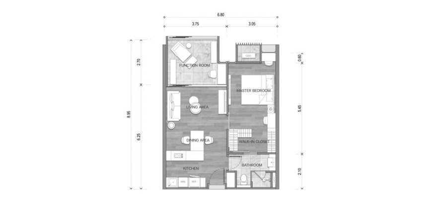Планировка Квартиры «1BR-6» 1 спальня в корпусе Building K1 The Balance By The Beach in Phuket, Thailand, ЖК The Balance By The Beach