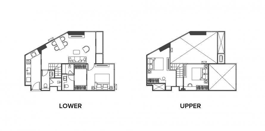 Duplex floor plan «2BR-45», 2 bedrooms in building Building B Origin Thonglor World in Bangkok, Thailand, Origin Thonglor World