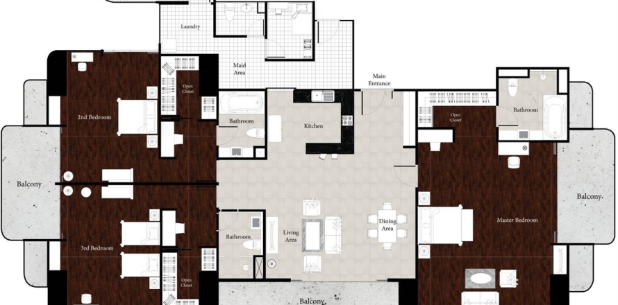 Condo à Bangkok, Thaïlande, 3 chambres  № 190071