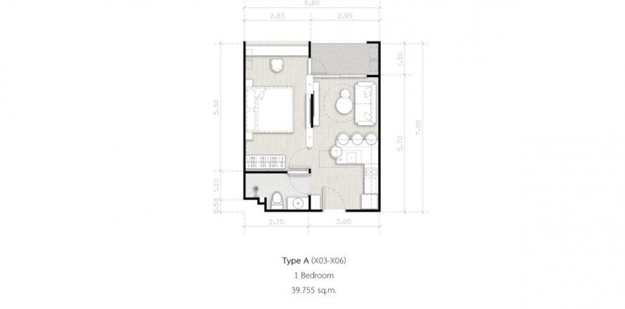 Apartment floor plan «1BR-1», 1 bedroom in SECRET GARDEN