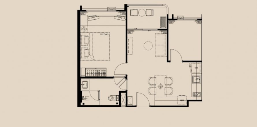 Wohnung Grundriss «1BR-2», 1 Schlafzimmer in  The Modeva