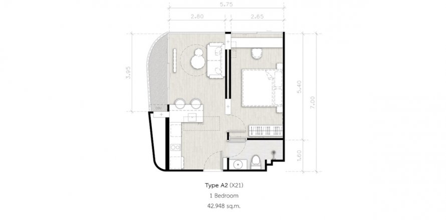 Apartment floor plan «1BR-6», 1 bedroom in SECRET GARDEN