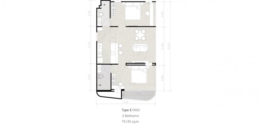 Apartment floor plan «2BR-7», 2 bedrooms in SECRET GARDEN