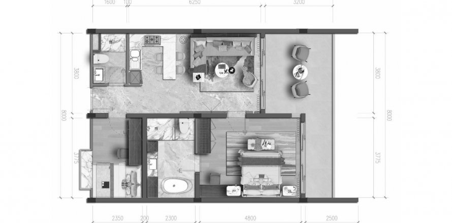 Wohnung Grundriss «Chalong Marina Bay», 2 Schlafzimmer in Chalong Marina Bay View