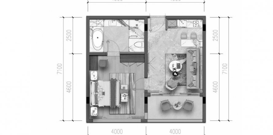 Apartment floor plan «Chalong Marina Bay», 1 bedroom in Chalong Marina Bay View