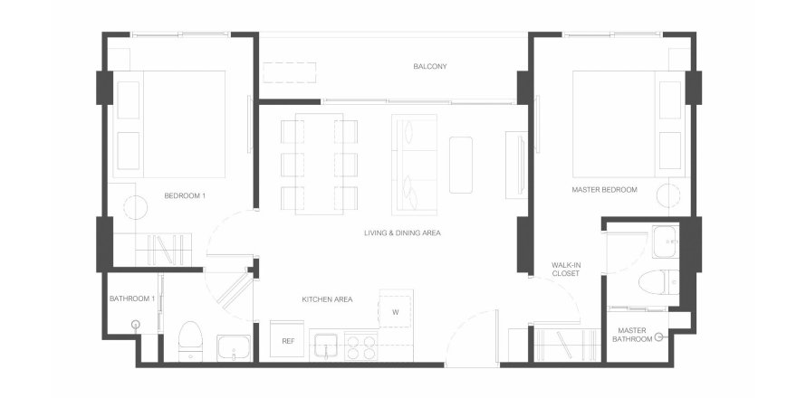 Apartment floor plan «Rhea in Phuket», 2 bedrooms in Rhea