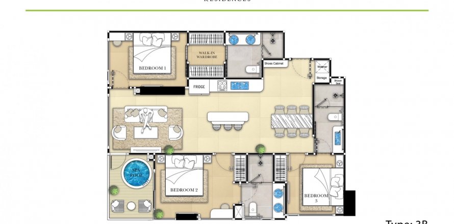 Condominio de 3 dormitorios en Pattaya, Tailandia en The Riviera Malibu № 121257