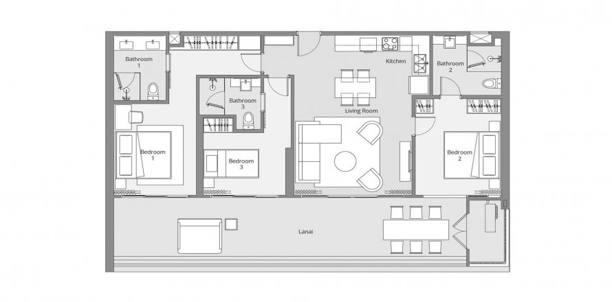 Plano de planta de apartamento «Laguna Seaside Residences», 3 dormitorios in Laguna Seaside